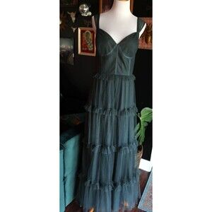 Revelry Sloane Tulle Eucalyptus Tiered Bridesmaids Maxi Dress Sz 14